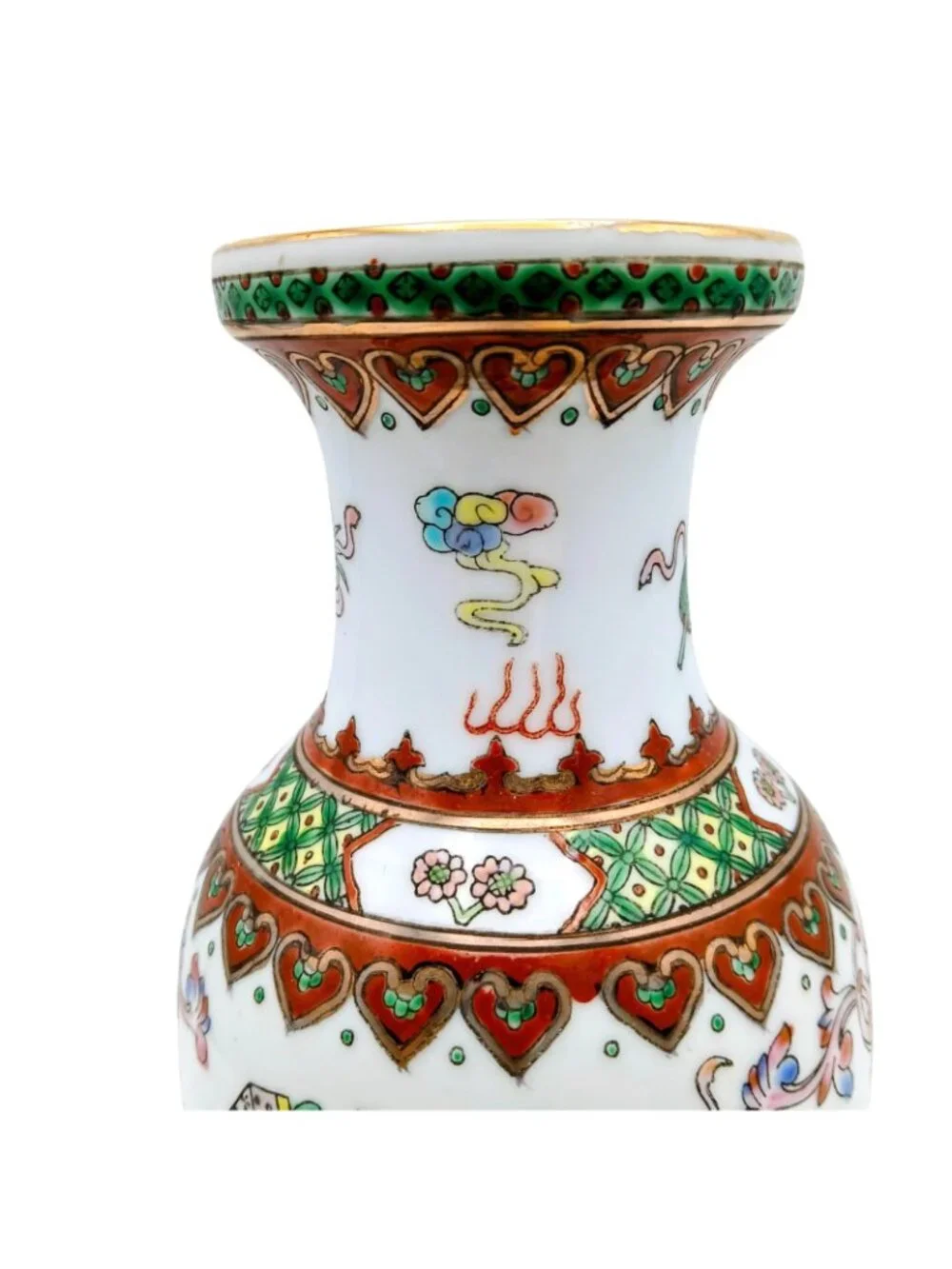 Chinese Green Dragon Vase Hand Painted Porcelain Gilt 8.5 in Qianlong mark
